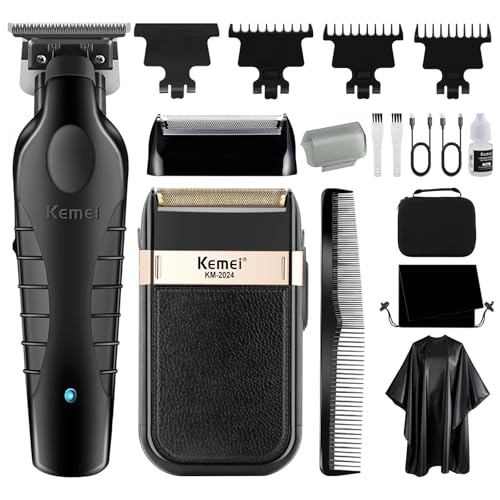 KEMEI Conjunto de máquinas de cortar cabelo profissionais e máquinas de barbear de alumínio, elétricas e sem fios para homens, com lâmina