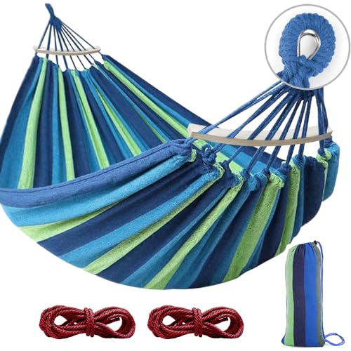 MOSFiATA Rede de 285 x 155 cm com barras separadoras, rede de campismo ao ar livre, com tecido de lona grossa durável e nó de metal resistente, para pátio, jardim