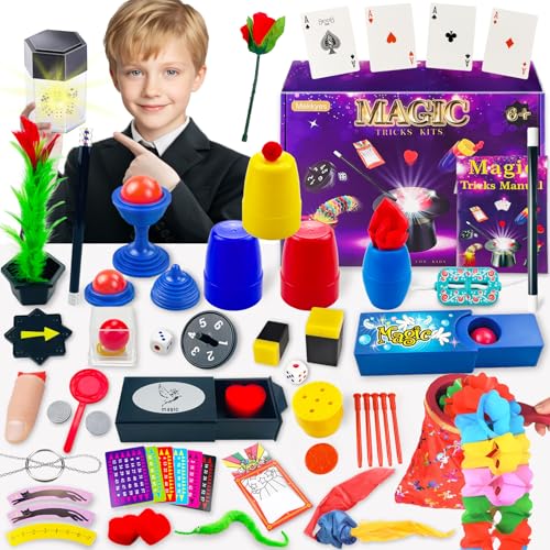 Mekkyes Jogo de magia - 80 truques de magia para crianças jogos infantis com varinha mágica e instruções, brinquedos presente ideal para crianças 6 7 8 9 10 11 12 anos