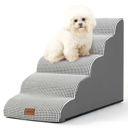 COZY KISS Escada para cães pequenos, escadas para animais de estimação de espuma para cama e sofá, ampa para gatos com capa lavável e fundo antiderrapante, leve, 40 x 84 x 57 cm, 5 pelos, branco preto
