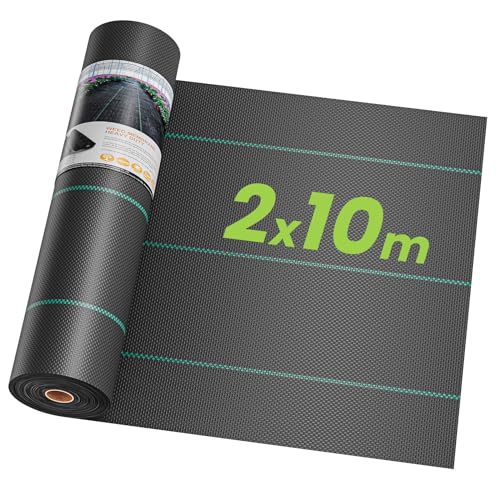 OUNUO 2 x 10 m, malha anti-ervas, malha contra ervas danas, 90 g/m² geotêxtil, proteção contra relva artificial, lona anti-ervas e jardim, anti-UV, preto