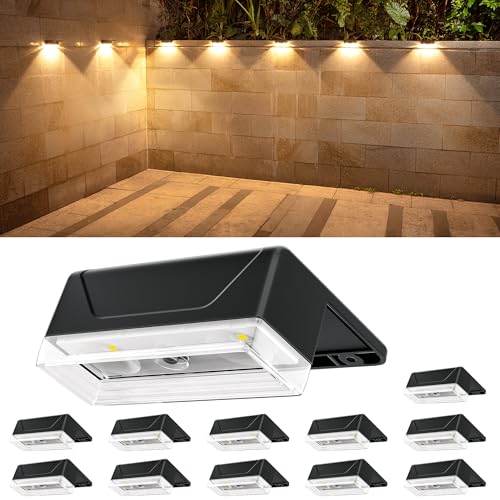 Ellasay Luzes solares para cerca ao ar livre: pacote de 12 8 modos de iluminação com luz solar RGB – Impermeável IP65 – decoração de parede para jardim, pátio, alpendre