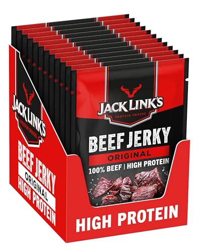 Jack Links Beef Jerky original (12 x 25 g), proteção de carne, proteína, altamente protetora, equina seca rica em proteínas, snack protetor, alto em proteínas para fitness, ao ar livre