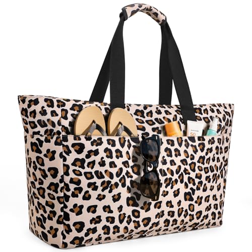 ISEYOU Bolsa Playa, Bolso Playa Mujer Impermeable Con Cremallera 45L, Bolsas Grandes XXL Familiar con 8 bolsillos Plegable Para Viajes, Picnic, Vacaciones