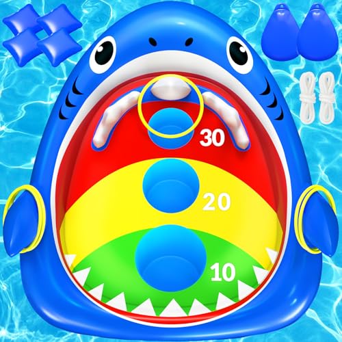 LUVTOY Jogos para flutuadores piscina meninas, brinquedo de furo de milho em forma de tubarão, insufláveis para piscina de PVC grosso, brinquedo de jogo aquático de verão para crianças e adultos