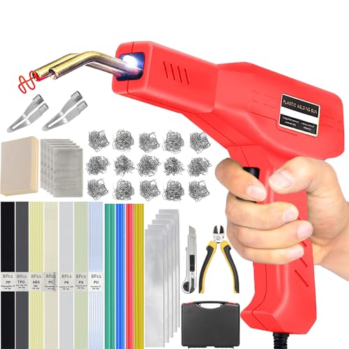 Soldador de plástico de 220 W, 2 em 1 kit de soldagem de plástico e soldagem de plástico, kit de reparação de plástico com 800 peças varetas e 64 peças hastes de soldagem para para-choques de carro a
