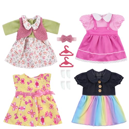 Aolso Roupas para bonecas bebé, 4 peças roupa para bonecas para bebé, conjunto de roupa de boneca, conjunto de disfarce de boneca para meninos e meninas, acessórios para bonecas série arco-íris (sem