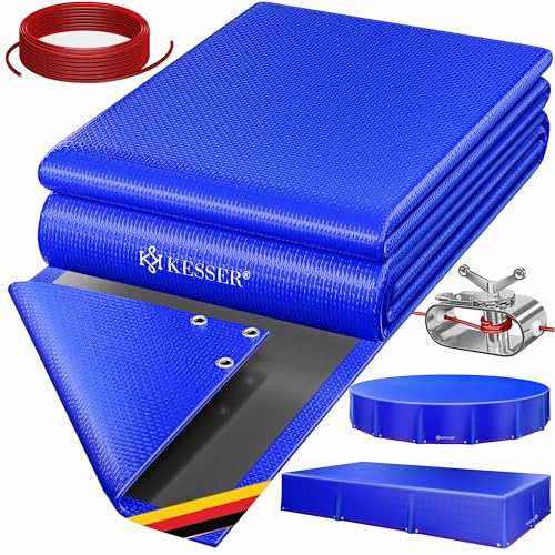 KESSER® Cobertura solar retangular para piscina, 410 x 220 cm, lona de piscina de 200 g/m², material de polietileno, inclui corda de aço tensor de corda com ilhós, cobertura solar resistente a