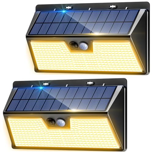 nipify Luz solar exterior e jardim, 318 LED, holofotes LED exteriores solares com sensor de movimento, 3 modos de foco solar exteriores, luzes solares impermeáveis para jardim, garagem, caminhos, 2