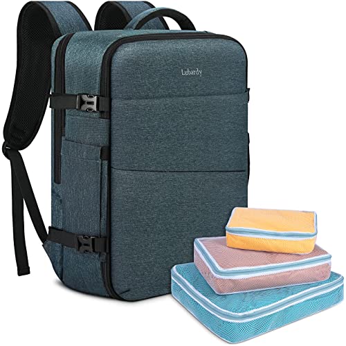 Lubardy Mochila portátil homem 40 l mochila computador portátil 17,3 polegadas mochila viagem mulher grande impermeável com 3 conjunto de organizador bagagem para trabalho escolar viagem preta