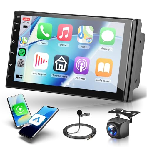 4 + 64 G Sem fios Carplay Android 13 rádio de carro 2 DIN, 7 polegadas 2 DIN rádio carro com Android navegação automática GPS Mirror Link Bluetooth WiFi/FM/RDS/EQ/SWC/USB controlo de volante câmara