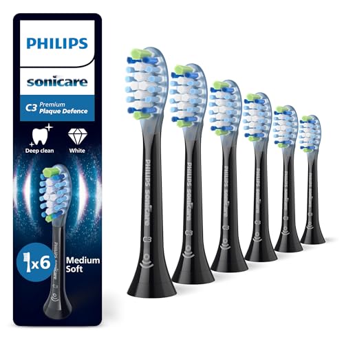 Philips Sonicare C3 Premium Plaque Defence, cabeças de escova de dentes de substituição originais, preto, embalagem de 6, HX9046/88