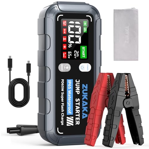 ZUKAKA 6000A Iniciador de carros, 26800 mAh iniciador de baterias 12 V (todos Gás & 12 L Diesel), Jump Starter portátil, carregamento rápido, IP 65, cabo inteligente melhorado, ecrã extragrande