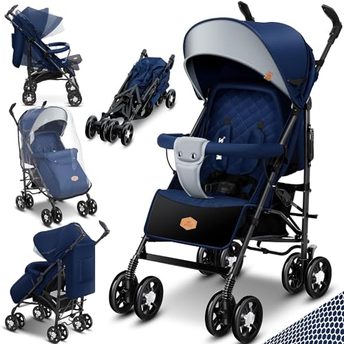 KIDIZ® Carrinho de carrinho de criança dobrável e reclinável, carrinho de passeio dobrável 360° rodas de 6 polegadas Incl. mosquiteiro, cobre pés e cobre chuva dobráveis
