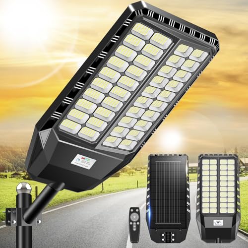 Adewalk 8000 W Lâmpadas solares exteriores potentes com controlo remoto, impermeável IP66 luz LED luz solar exterior com sensor de movimento para estradas, jardas, jardim