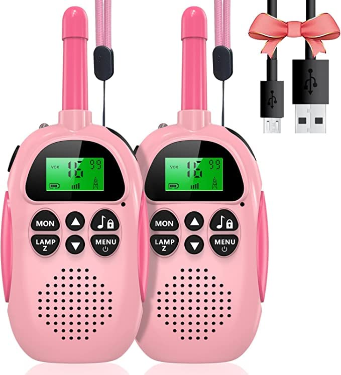 ULEWAY Walkie Talkie recarregável para crianças, Walkie-Talkie com ecrã LCD VOX, longa distância 3 KM, presentes de Natal aniversário para meninos ou meninas - rosa