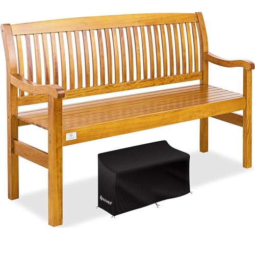 KESSER® Banco de jardim de madeira resistente às intempéries, 320 kg para 3-4 pessoas, banco de parque de madeira maciça, assento 150 cm, varanda, terraço e jardim inclui cobertura castanho claro