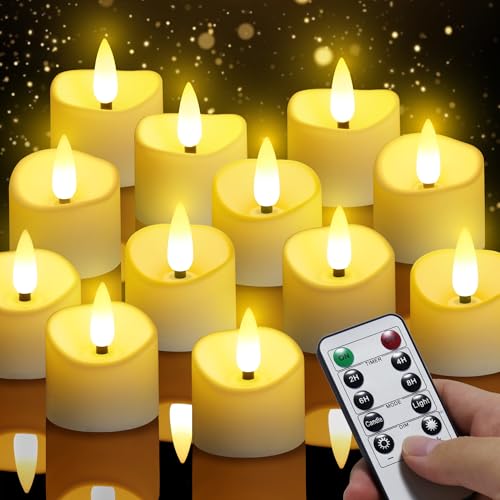 daphomeu Velas de chá LED com controlo remoto, 12 unidades com baterias intercambiáveis, velas LED efeito de chama para casamentos, festas, Halloween, Natal, decoração de casa