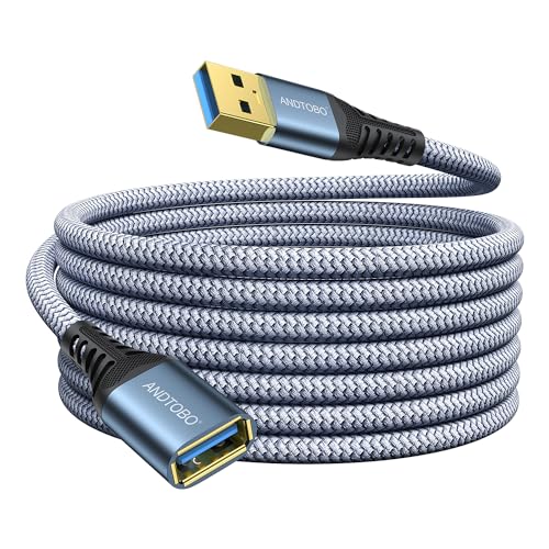 ANDTOBO Cabo de extensão USB 3.0 5 m, cabo USB 3.0 macho para fêmea extensor de alta velocidade de transferência de dados 5 Gbps para Gamepad, impressora, webcam, teclado USB, Pendrive, disco rígido