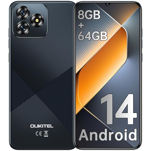 OUKITEL C53 Telefones celulares livres, 8 GB (4+4) RAM + 64 GB ROM/TF 1TB Smartphone, 6,6" ecrã HD + telemóvel Android 14, bateria 4300 mAh, câmara 13 MP+5 MP, 4G dual SIM/Octa-Cor. E/OTG/GPS - preto