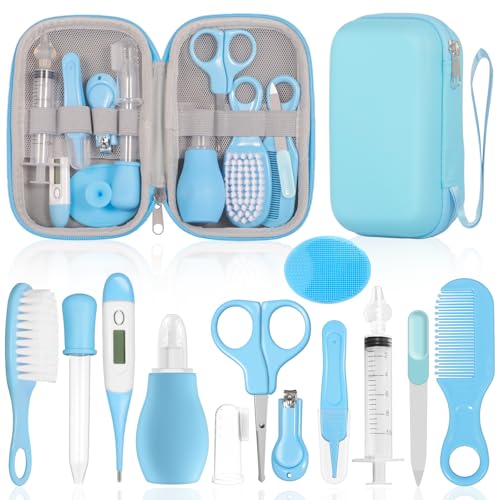 GLOSKIN Kit bebé recém-nascido, conjunto de 13 peças, coisas para bebés recém-nascidos, equipado com tesouras de unhas, pentes e outros conjuntos de cuidados de segurança para bebés, kit de higiene