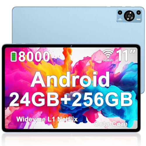 ZIOVO Tablet Android de 11 polegadas, 24 GB RAM + 256 GB ROM (TF 1TB), Octa-Core 2,0 GHz, 5G WiF Tablet, Widevine L1/8000 mAh/13 + 5 MP/GPS/BT5.0/corpo metálico, Tablet tablet com função Da - Azul