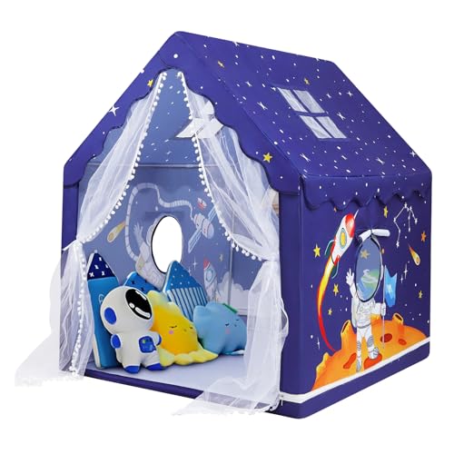 Tenda de campanha infantil tenda de jogos para crianças interior e exterior, grande tenda para crianças com janelas e bolsa de transporte, loja infantil casa infantil 120 × 100 × 130 cm, astronautas