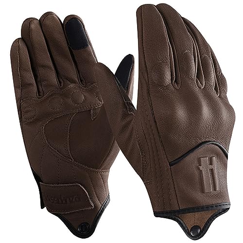 Harssidanzar Luvas de motocicleta para homem, estilo de inverno, couro de luvas de montar Touch Screen com proteções profissionais nos nós GM041EU