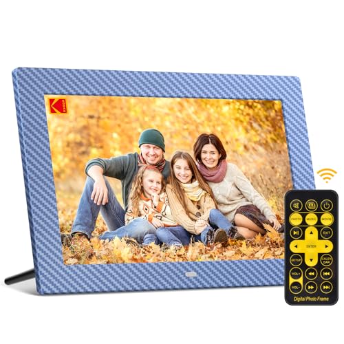 KODAK Moldura de fotos digital HD IPS de 10,1 polegadas digital ecrã moldura eletrónica, sem Wifi, calendário, suporte para cartão SD, USB, controlo remoto, compartilhamento de imagens, música, vídeo