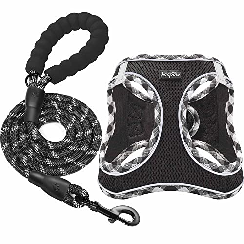 haapaw Conjunto de arnês e trela para cão, sem puxar, ajustável e refletor para cachorros, colete acolchoado para cães extra pequenos/pequenos médios