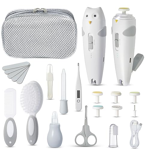 Lictin Conjunto para cuidados com o bebé-26 em 1 conjunto de corta-unhas elétrico recarregável para bebé, lima de unhas para bebés com iluminação automática, kit de higiene portátil para bebé, ótima