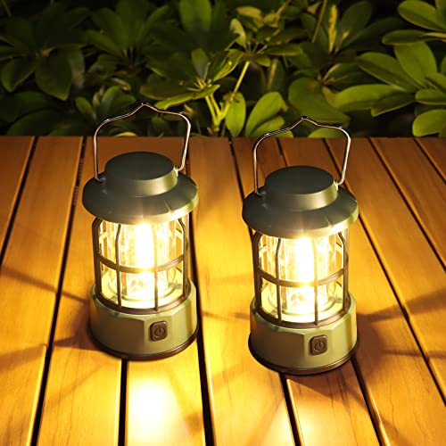 Guijiyi Lanterna de campismo, 2 peças candeeiro de campismo LED a pilhas, lanterna Camping 3 modos de luz de emergência, luz de tenda IPX4 resistente à água para acampar caminhar pesca cortes de