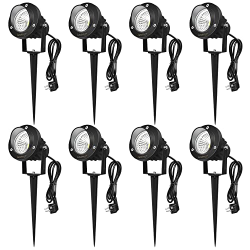 LEDMO 8 peças holofote projetor exterior 9 W holofote COB LED com lâmpada de luz branco frio 6000 K IP65 220 V impermeável LED lâmpada exterior para jardim ar livre relvado pátio decoração