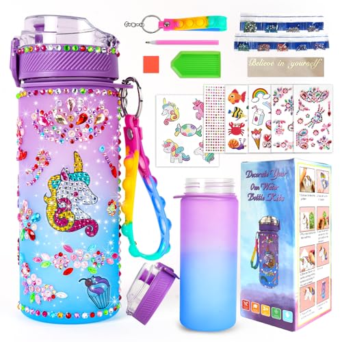 AMFUN Unicórnio DIY garrafa de água personalizada para crianças, kit de jogos de artesanato com autocolantes, para aniversários e presentes de meninas