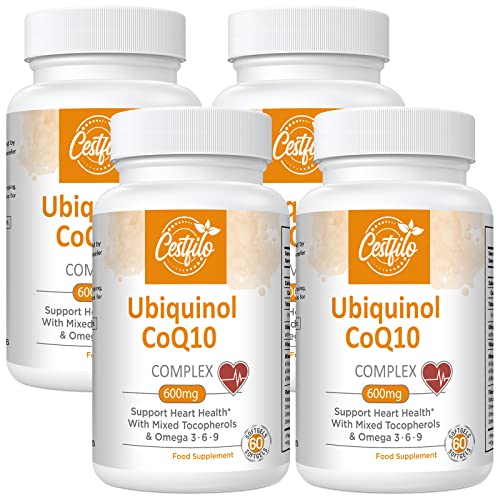 Ubiquinol CoQ10 600 mg cápsula mole - forma ativa de CoQ10 mais vitamina E e ómega 3 6 9 - Suplemento antioxidante avançado de coenzima Q10 para o coração e o cérebro (60 unidades (embalagem de 4))