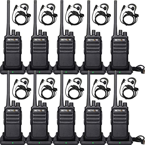 Retevis RT617 Walkie Talkie, PMR446 Walkie Talkie Longo Alcance, VOX, som claro, recarregável Walkie Talkie profissional com auricular para segurança, logística (10 peças, preto)