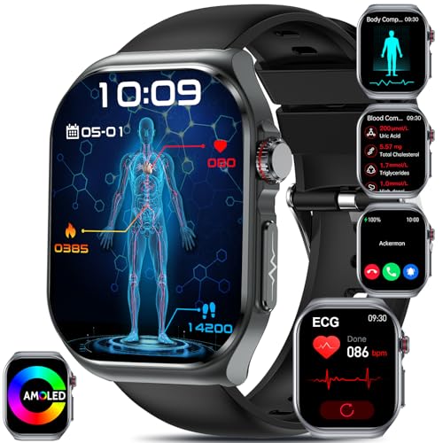 YYKY 2025 ECG + HRV Relógio inteligente com /BMI/ácido úrico/lípido, 2,04" AMOLED Smartwatch com fadiga/emoções, 24/7 pressão arterial, SpO2, PPG, sonho para Android iOS