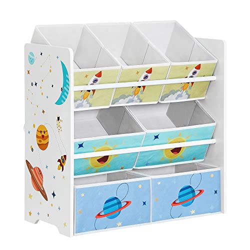 SONGMICS Prateleira de quarto infantil com 7 caixas de armazenamento de tecido não tecido, estantes para crianças, organizador de brinquedos, 29,5 x 62,5 x 60 cm, cor branca GKR034W01