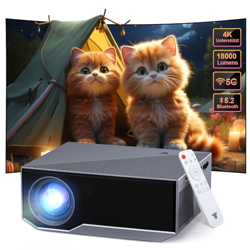 Projetor com Bluetooth e WiFi, suporte nativo 1080P 4K, 18000 lúmens, projetor portátil de cinema em casa, tamanho de projeção de 30 a 300 polegadas, compatível com iOS/Android/portátil/HDMI/PC/TV