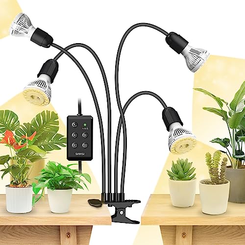 SANSI Candeeiro de cultivo plantas 600 W de espectro completo 4000 K, luzes de crescimento ajustável em altura com temporizador automático 4/8/12H para plantas de interior - preto