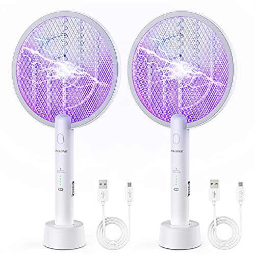 PALONE 2 peças, mata mosquitos elétricos, raquete de mosquitos elétrica para carregamento por USB, anti-mosquitos elétrico e insetos voadores, para interiores e exteriores (branco)