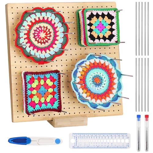 ZDNT Placa de bloqueio para Granny Square 19,5 cm bloqueador de Granny, tábua de bloqueio de crochê, com 10 pinos de aço inoxidável e 5 agulhas para segurar pequenas peças de malha ou croché