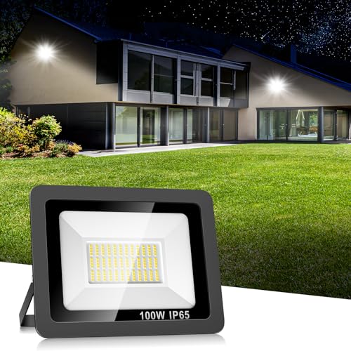 Realky Focos LED para exterior, 100 W, IP65, projetor de holofote impermeável, 24 LED 6000 K, branco frio Floodlight para casa, garagem, pátio, terraço, campo