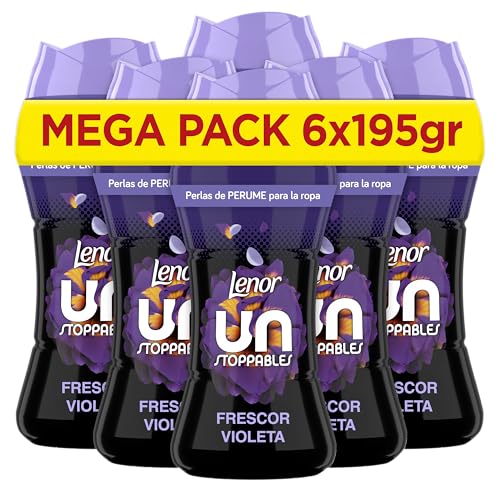 LENOR UNstoppables Pérolas de perfume para roupas, 96 lavagens (6 x 195 g), suavizante com fragrância, violeta fresca, potenciador de frescura