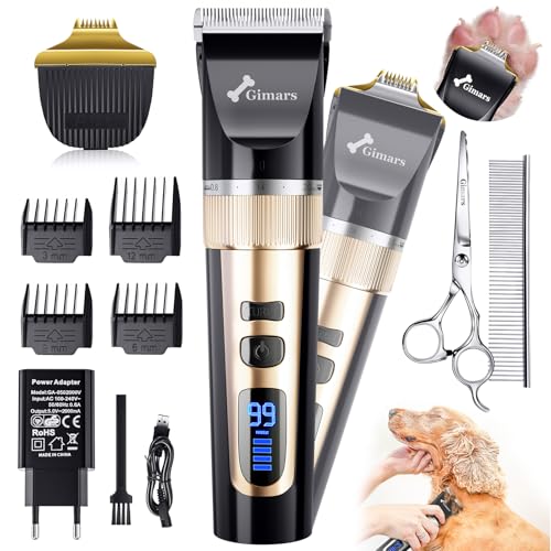Gimars 2 em 1 corta-pelos para cães com lâmina pequena, corta-pelos de 3 velocidades de alta potência, silencioso e recarregável com pente e tesouras, sem cabo USB para cães, gatos e animais de