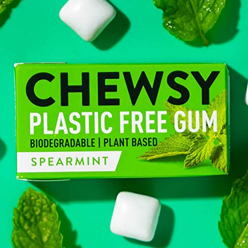 Chewsy Spearmint (verde menta) Pastilha natural sem plásticos, açúcar ou aspartamo, 100% xilitol, vegano, 15 g (embalagem de 12 caixas, 120 pastilhas)