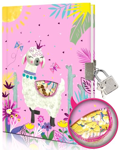 Diário secreto menina, 18 x 13,5 cm, 80 folhas diário para meninas com lantejoulas móveis alpaca rosa diário com cadeado menino caderno de notas livres, menina para presente menina 5 6 7 8 9 10 anos