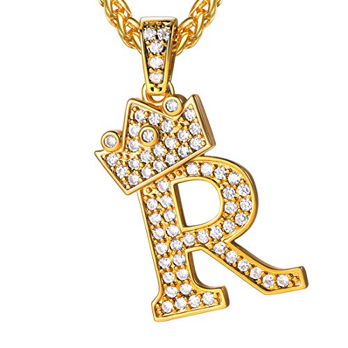 U7 Letra inicial R colar mulher material latão ouro 18 k pendentes coroa pedras Bling Bling Zircônia cúbica jóias modernas de nomes, Zircônia cúbica de cobre dourado, Zircónia cúbica