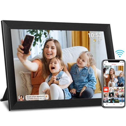 Moldura para fotos digital WiFi FRAMEO, ecrã táctil LCD de 10,1 polegadas e 1280 x 800 pixels, rotação automática, memória de 16 GB integrada, partilhe momentos ao instantâneo
