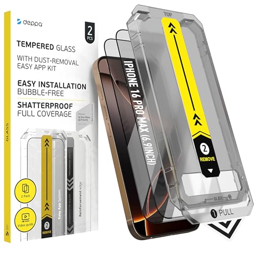Deppa | 2 peças | Protetor de ecrã com kit de instalação inteligente, antipoeira e sem bolhas, cobertura completa, ultra transparente (transparente, iPhone 16 Pro Max (6,9'))